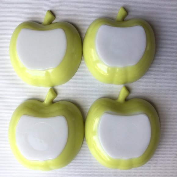 Hazel Atlas Bowl Dish Dessert Milk Glass Orchard Apple Shape Yellow Vintage Set - Picture 2 of 12